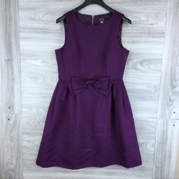 Tahari Sleeveless Fit & Flare Bow Waist Plum Dress Size 10 - Picture 4 of 10